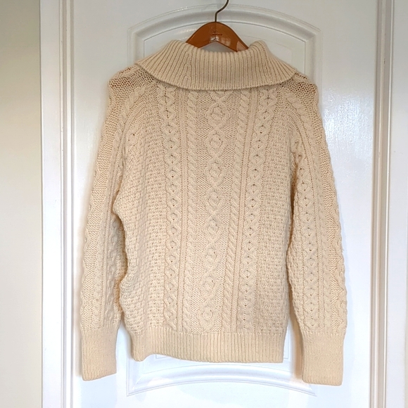 Aran Isles Irish Made Pure Wool Cabled Cowl Neck Pocket Fisherman Sweater XL - Picture 3 of 10